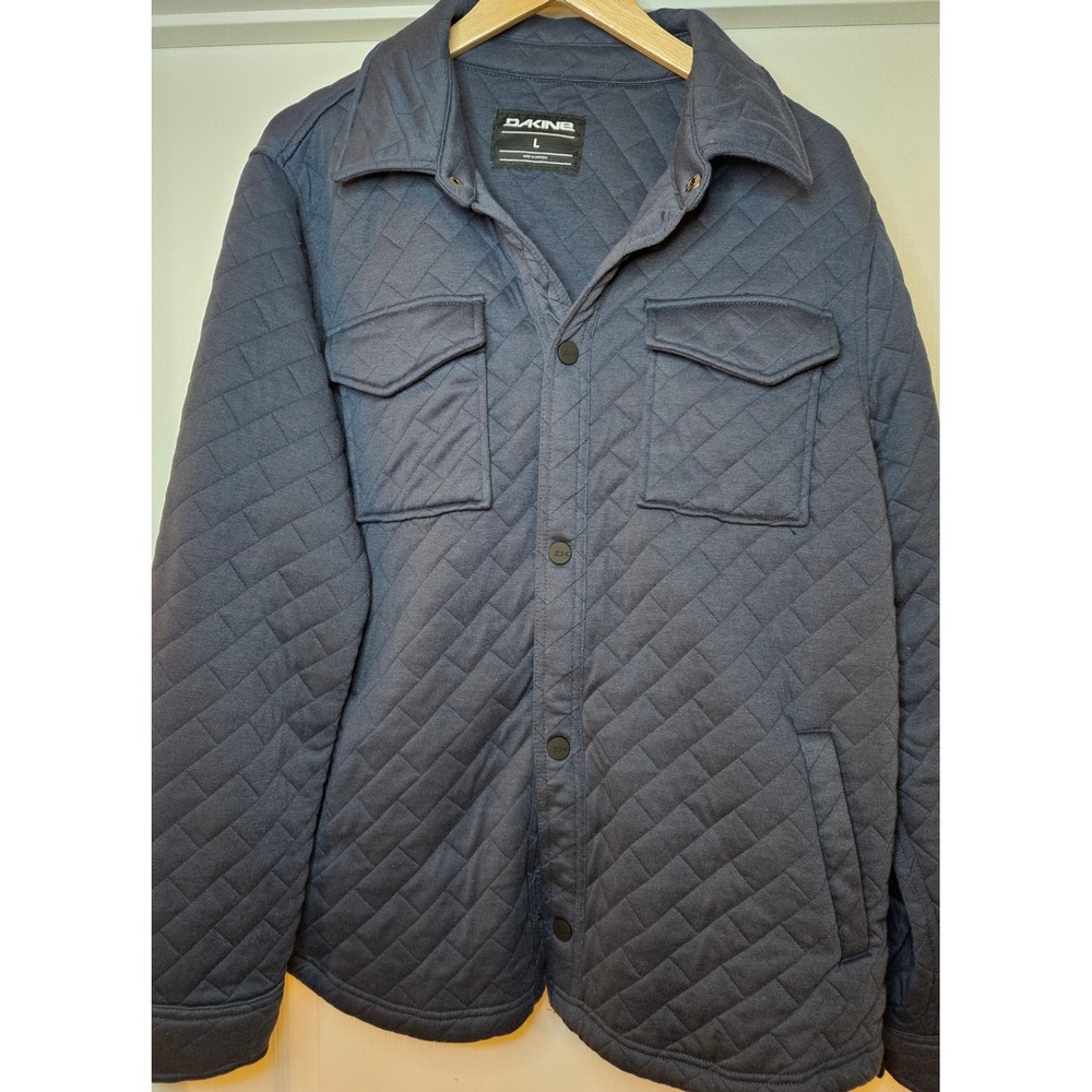 Dakine Mens Quilted Shirt Jacket Navy Blue Snap Front Large Cozy Fall Button Up